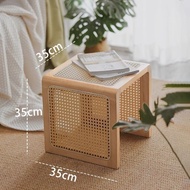 Household Multifunctional Solid Wood Rattan Square Stool Sofa Corner Bedside Table Small Apartment S
