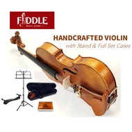 FIDDLE Handcrafted Violin Bundle Package with Case String Bow Rosin Shoulder Rest Full Set Size 4/4 