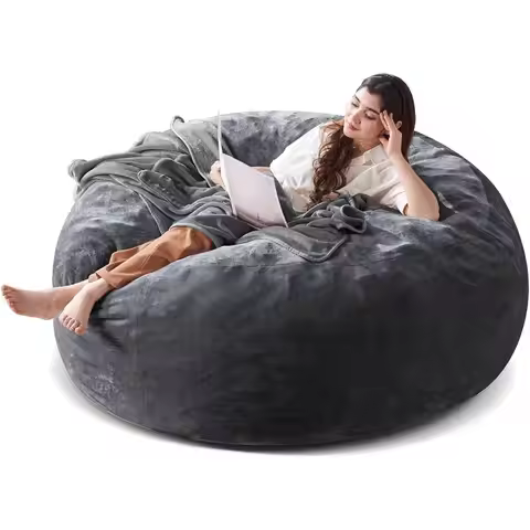 Large 6T Memory Foam Bean Bag Chair - Grey Corduroy Fabric, Ideal for Gaming, Movies, and Relaxation