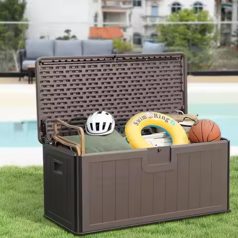 Outdoor Storage Deck Box 100 Gallon, UV Resistant & Waterproof Deck Box With Double-Wall Constructio