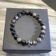 C *.H Original Label 1: 1 8MM Silver Obsidian Silver Bead Bracelet Punk Hip Hop Trendy Fashion Perso
