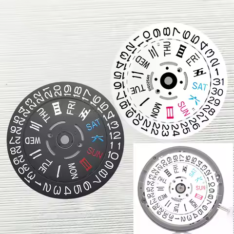 NH35 NH36 Movement White Black Date Week Wheel Dial Fits NH35 NH36 Automatic Movement Crown at 3.0/3