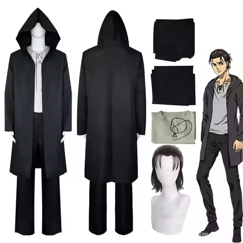 Eren Jaeger Season 4 Anime Costume Attack on Titan Eren Cosplay Black Hoodie Trench Shirt Pants Hall