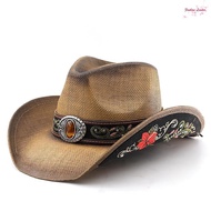 Women's Vintage Cowgirl Hat Lightweight Cowgirl Hat Wide Brim Straw Hat
