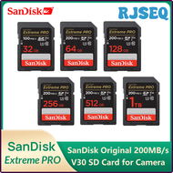 การ์ด SanDisk Extreme RJSEQ Pro SD การ์ดการ์ดความจำ U3 V30วิดีโอ4K 32GB 64GB 128GB 256GB 512GB 1TB ถึง200เมกะไบต์/วินาทีสำหรับกล้องเครื่องบันทึกวีดีโอ JEDTJ