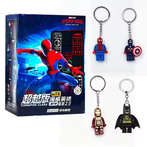 Kawaii Building Block Minifigure Keychain,Iron Man Spider-Man Superman Key Ring,Backpack Pendant,Bir