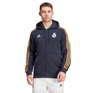 adidas Men's Soccer Real Madrid DNA Full Zip Hoodie 23/24 - Golden 3-Stripes, Soft French Terry Fabr