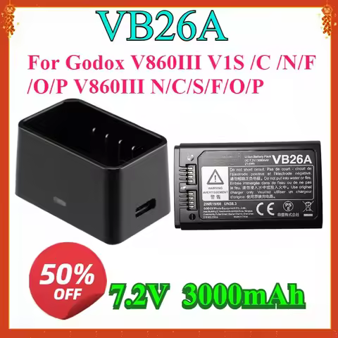 VC26 VB26 VB26A DC 3000mAh 21.6Wh USB Replacement Li-ion Battery Charger for Godox V860III V1S /C /N