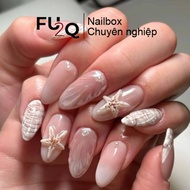 Nailbox Fu2Q - Cute Yearbook Design Fake Nails With Cream, Umbrellas and Seashells, Starfish