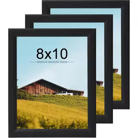8x10 Picture Frame Set of 3, Wooden Black Frames with Plexiglass for Wall or Tabletop Display, Perfe