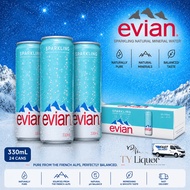 Evian SPARKLING Natural Mineral Water (Cans), 24 Cans x 330ml (BBD: Feb 2027)