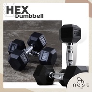 🇸🇬NestHome🇸🇬 Rubber Coated Hex Dumbbell 8-30KG with Contoured Chrome Handle - Dumbbells hexagon dumb