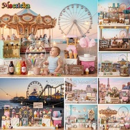 Summer Girl 1st Birthday Cake SmashBackdrop Photography Seaside Carnival Ferris Wheel Carousel Backg