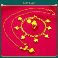 [3 in 1 set] ASIX GOLD Original Gold 916 Women's Love Heart Set Bracelet Necklace Ring Jewelry Gift Emas Asli 916 Set Hati Cinta Wanita Kalung Kalung Cincin Hadiah Perhiasan 爱心珠宝套装