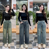 [Down 90cm] Down Leg Jeans with Front Zip and Elastic Back Biggsize Up to 74kg Women's High Waist Se