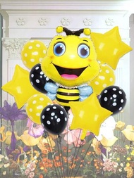 10入組卡通蜜蜂氣球套裝，大型蜜蜂形狀氦氣氣球+18吋馬卡龍黃色星形氣球，適用於生日派對蜜蜂主題裝飾