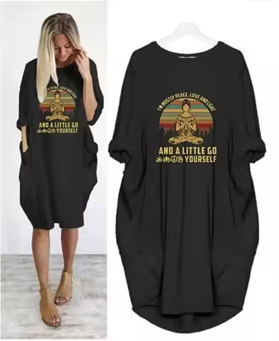 Plus Size Women Short Sleeve O-Neck Loose Casual Dresses
