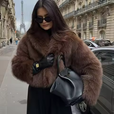 Faionable ort Fur Coat Women's Warm Plu Outerwear Street Sle Simulation Leather Jaet Autumn Winter C