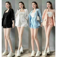 Characteristic women's clothing set, women's going out clothing set 3 Piece short shorts with faux v