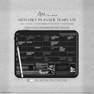 Monthly Planner GoodNotes Template - Dark Mode Undated Monthly Planner, Digital Planner for GoodNote