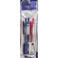 KREATI Gel Pen 0.5mm 3 in 1, Black Blue Red Ink  (Pen Merah, Pen Biru, Pen Hitam), 3pcs per pack