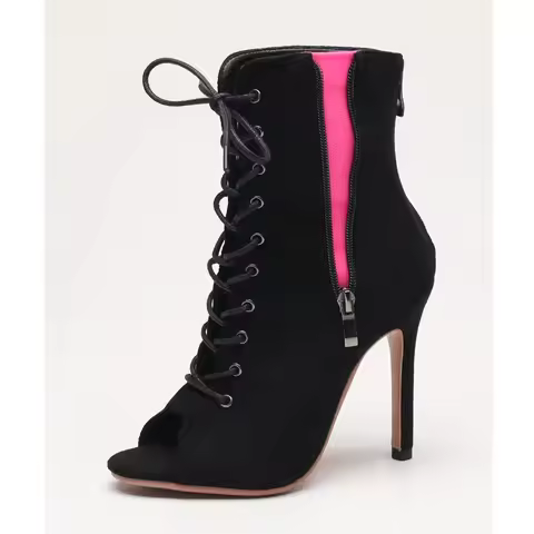 Dance Heels High Quality Thin HIgh Heels Party Lace-up Boots Stilettos Jazz Dance Ballroom Suede Sol