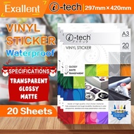 Waterproof A3 Vinyl Sticker Matte / Glossy / Transparent 20Sheets/Pack Itech Brand High Quality