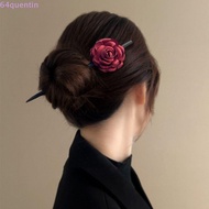 QUENTIN Wooden Hair Stick, Chinese Style Wine Red Hanfu Hairpin, Retro Hair Chopstick Simulated Flowers Hair Accessories Rose Flower Hair Clip Hanfu Accessories