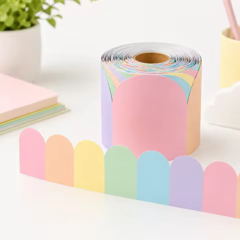 Pastel Scalloped Border Sticker Roll, Self-Adhesive PVC Bulletin Board Trim for Teachers Students Cl