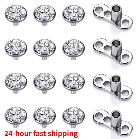 16PC Crystal Dermal Anchor Tops 3-6mm Surgical Steel Surface Piercing Skin Base Navel Skin Diver Der