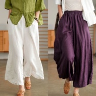 Women Cotton Linen Cropped Wide Leg Pants Casual Oversized Loose Cool Long Pants