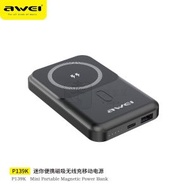 送貨上門 -10000mAh AWEI磁吸無線 移動電源 帶支架 MagSafe 充電寶 USB Type C [平行進口] 黑 10000mAh