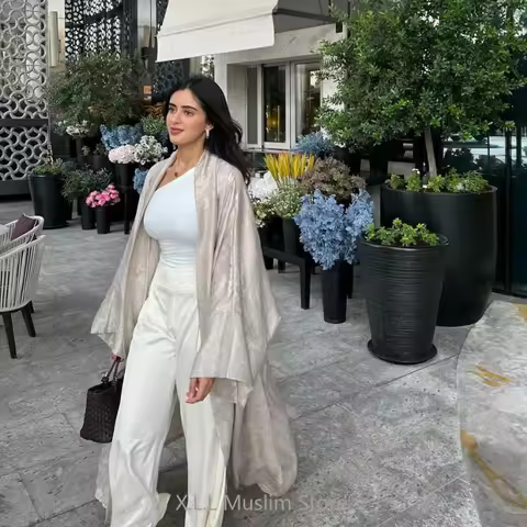 Shiny Satin Batwing Abaya Caftan Femme Open Abayas Dubai Luxury For Women Kaftan Turkey Kebaya Outfi