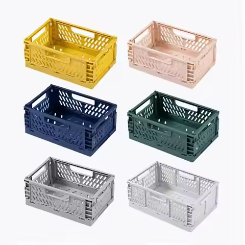 Collapsible Foldable Storage Crate INS Stackable Storage Baskets S/M/L Plastic Stationery Cosmetic R