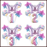 6pcs NEW Butterfly Number Balloon Set 0-9 Gradient Foil Balloon for Birthday Party Decorations