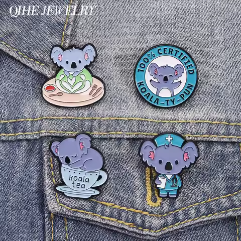 Koala Doctor Brooch Enamel Pins Custom Koala Tea 100% Certified koala Brooches Backpack Lapel Badge 