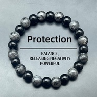 Symbol Protecting 8mm Black Beads Stone Bracelets Handmade Bangle Unisex Jewelry