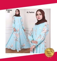 Dress Pesta Muslim Motif Bunga Gamis Perempuan Terbaru