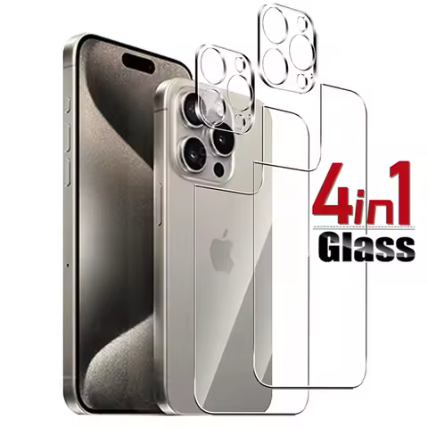 15PM Tempered Glass For iPhone 15 14 Plus 13 12 Pro Max Mini Back Screen Protector Camera Lens Film 