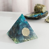 【藍髮晶、彩螢石】奧根水晶能量金字塔Orgonite 6x6cm