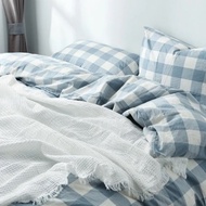 Single Size Bed Sheet (90 x 200) - Checkered biru, 90x200x20 Latest