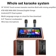 Whole set KTV Equipment,19.5'' ECHO Touch screen player,6.5'' Loudspeaker,4TB HDD 80K Chinese,English Songs preloaded,Wireless micMulti-Language songs on cloud for download,Android,KTV Dual system,Online Cinema,Smart AI Voice