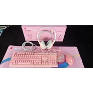 ▬◈Inplay Stx540 Combo 4-In-1 Keyboard Mouse Headset Mousepad Pink White Black