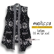 Vest monokrom katun saku ada jumbo melissa Baju luaran tanpa lengan motif batik wanita remaja cewek abg outer cardigan Cardi blazer rompi bolero cape kerja klasik hangout simple hitam putih kekinian cantik ayu trendy modis fashion terbaru 2023 rf