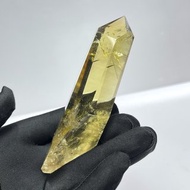 財富能量黃水晶柱 純淨高等級 雙尖黃晶柱 稀有品相帶原礦皮