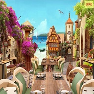 3D silk material Landscape Painting, Street Ward Beautiful Patterns Decorating Cafes, Milk Tea Shops