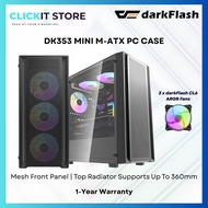 DARKFLASH DK353 Mini M-ATX PC Case Black | Mesh Front Panel | 3 x ARGB Fans | USB 3.0 Ready