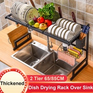 2 Tier Kitchen Dish Drying Rack Over Sink Stainless Steel Dish Drainer Organizer Drying Rack Dish Drainer Organizer  Black