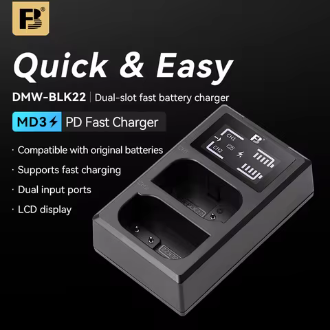FB DMW-BLK22 Fast Dual Slot Charger for Panasonic DMW-BLK22 Battery, Quick & Easy Dual USB Port Fast