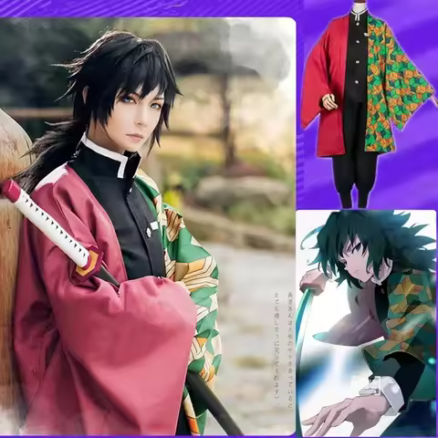 Anime Tomioka Giyuu Cosplay Costume Accessories Suit Uniforms Kimetsu No Yaiba Costumes Wig Child Ad